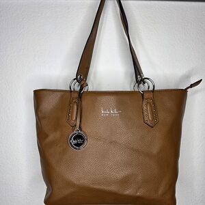 Nicole Miller New York Tan Leather Tote Bag
